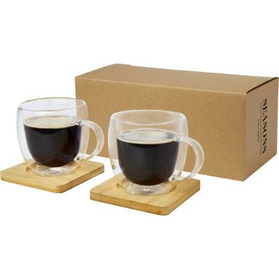 Image of Manti 2-piece 250 ml double-wall glass cup with bamboo coaster